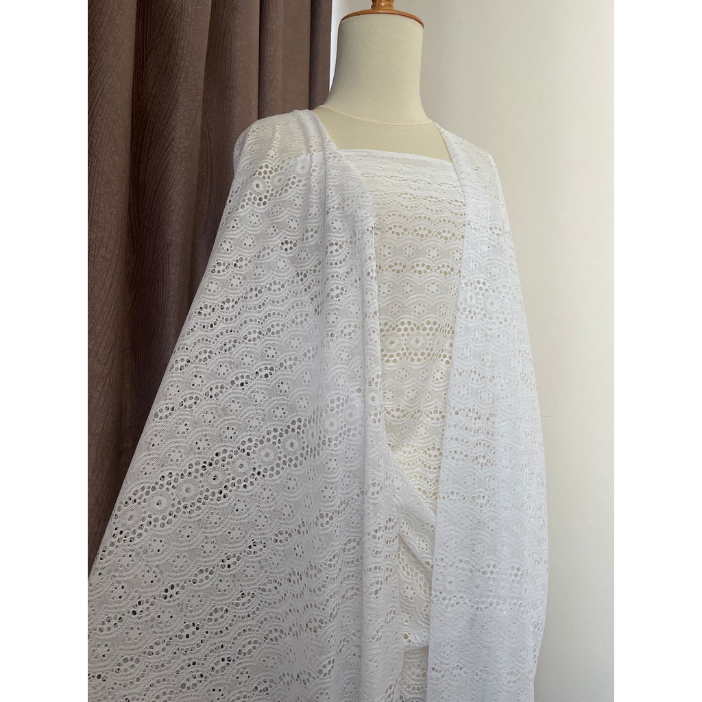 Bahan Kain Brokat Brukat Lace Salur Esmeralda Warna Putih Tulang Broken White