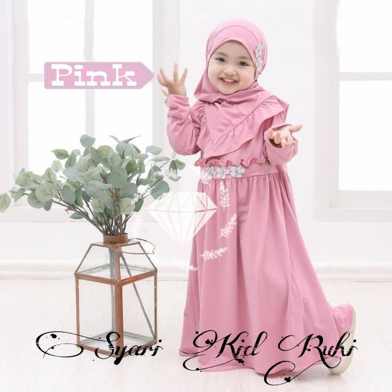 SYARI RUHI KID ANAK, MOSCREPE, GAMIS HIJAB MUSLIM, DRESS MAXY