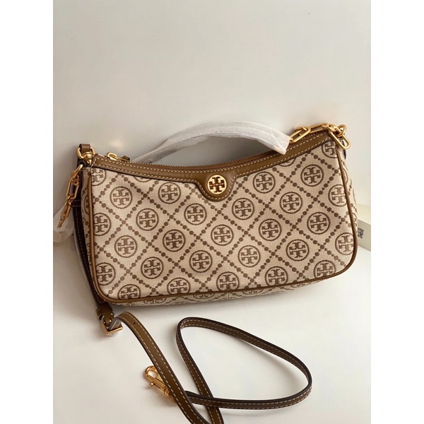 Tory burch T Monogram Jacquard Studio Hazelnut Shoulder Bag