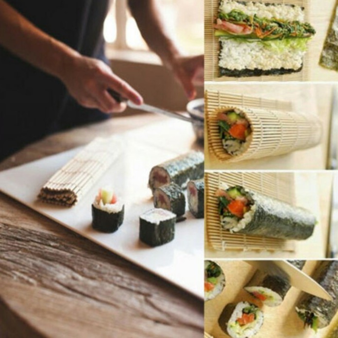 Tikar Penggulung Sushi Makisu Bamboo Bambu Roller Roll Alas Cetakan Nasi Bento Tatakan Piring Tikar Sushi Bambu - Sushi Mat  Sushi Maker Gulungan Sushi - Sushi Roller Penggulung Sushi Bambu Cetakan Nasi Bento Sushi