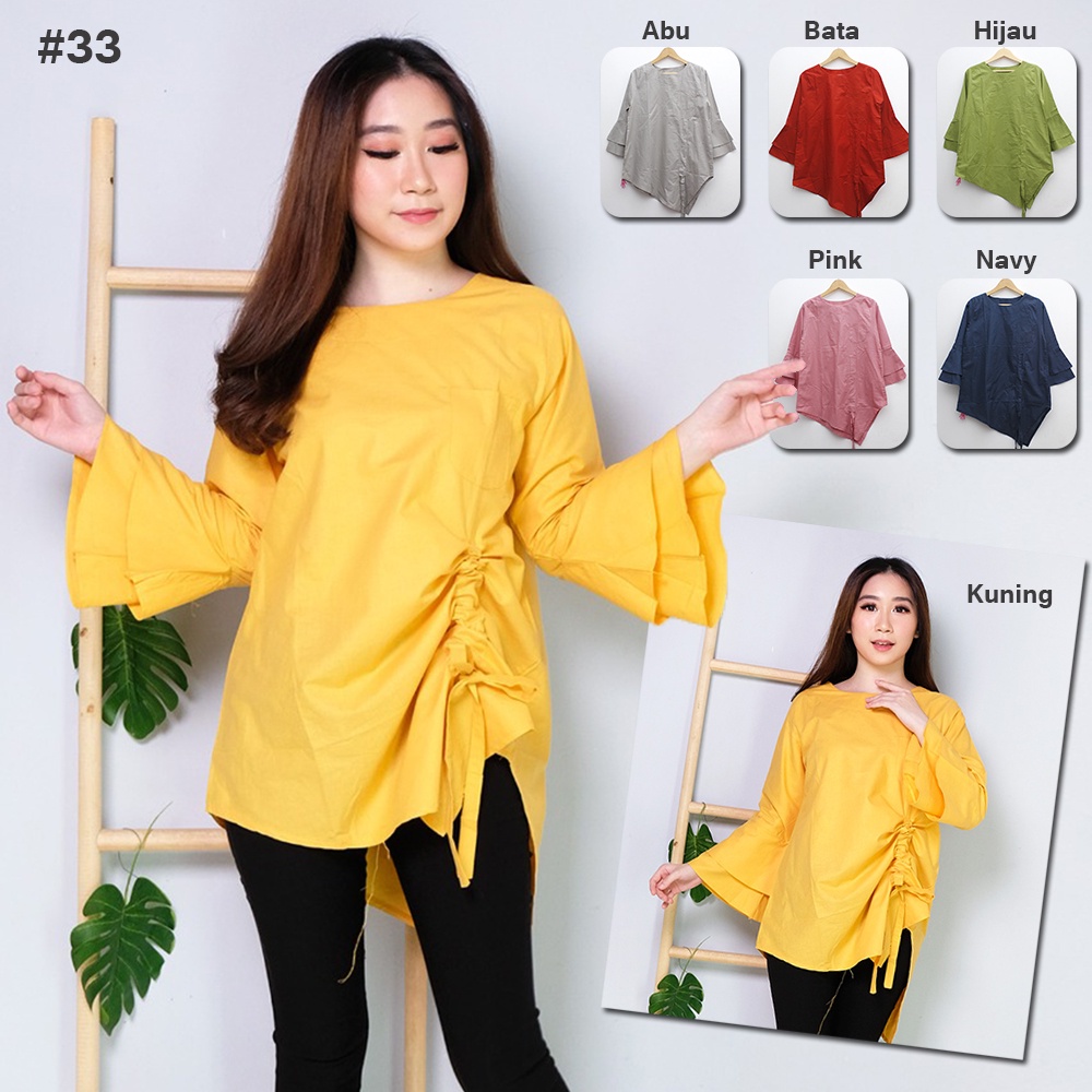 JakartaFashion - blouse katun model miring polos lengan terompet assymetris elegan atasan muslim