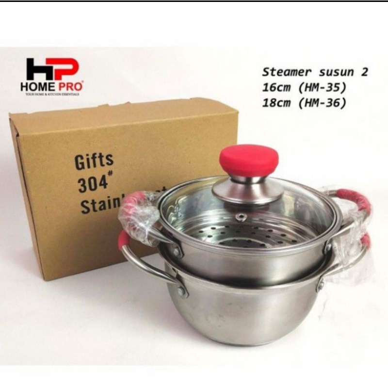 HOMEPRO panci kukus induksi TEBAL stainless 304 / dandang steamer 18cm susun 2 / panci kukus mini portable