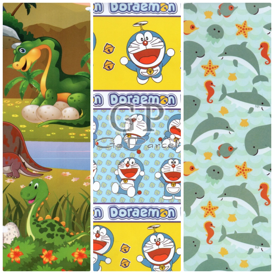 ( 5 Lembar ) Best Seller !! KERTAS KADO ANIMAL DOLPHIN DORAEMON DINOSAURUS - GIFT WRAP PAPER ALL TIMES FAVORITE