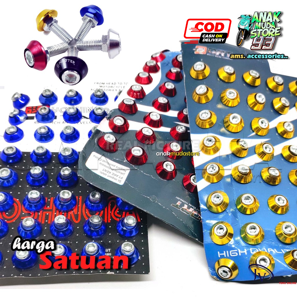 (BM01) Baut L Body Motor Universal Monel Payung Warna Variasi Ukuran L 10 Spakbor Knalpot Beat Mio N