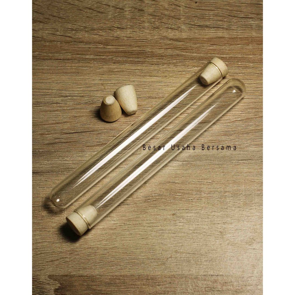 Tabung Reaksi Kaca Tutup Kayu Gabus 16 x 1.5 cm 25ml / Test Tube Souvenir / DIY / Kerajinan Tangan