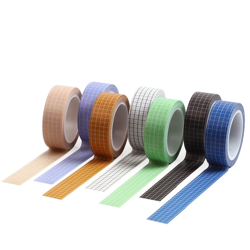 15mmx10m 7 Colors/set Journal Sticker Solid Color Grid Washi Tape Masking Tape for Scrapbooking