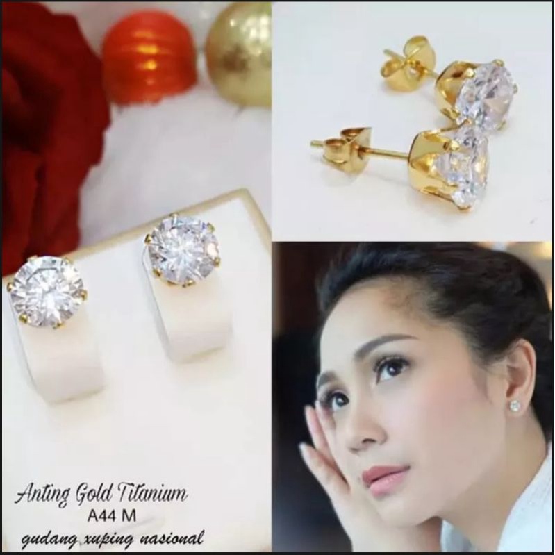 Anting tusuk permata gold titanium asli sngat cantik