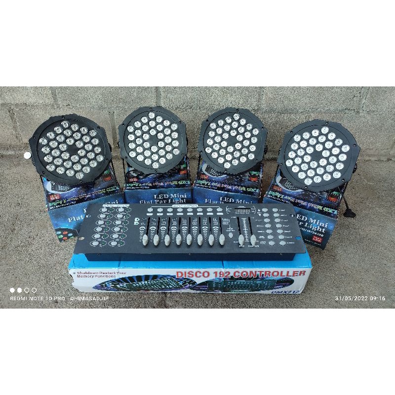 Paket 4 buah parled 36 mata + mixer lighting DMX 512 siap pakai