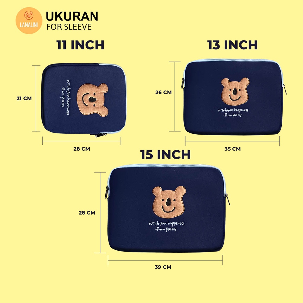 Sleeve Pouch Sarung Tas Bag Case Ipad Tab Tablet Macbook Air Pro Laptop Asus Acer Lenovo HP Huawei 11 12 13 14 15 inch Motif Gambar Koala Bear Beruang Warna Biru Navy Lucu Cute Murah Korean Model