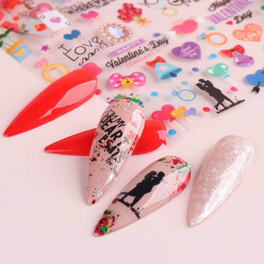 AUGUSTINA Agustina Valentine Stiker Kuku Fashion 10 Pcs Bibir Manicure Nail Art Dekorasi Transfer Paper Decals Hologram Kuku Stiker