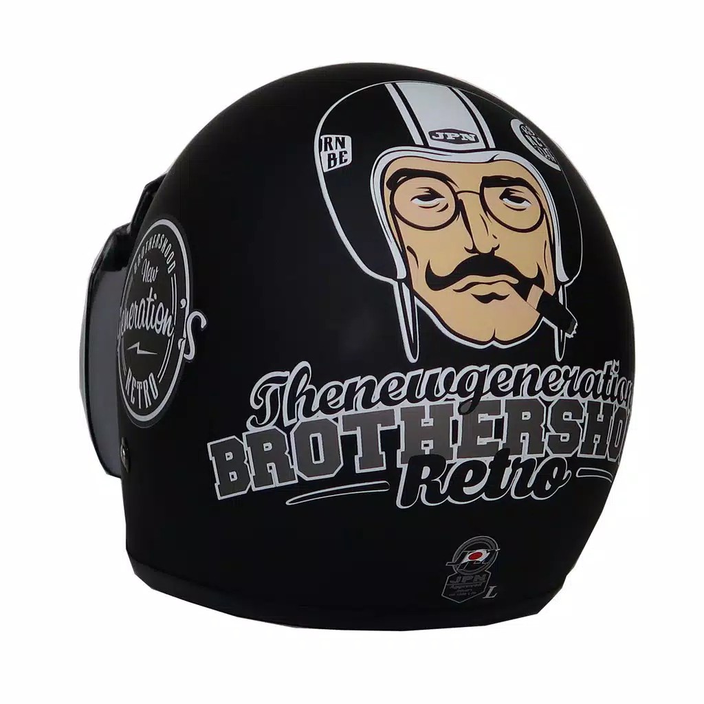 helm bogo retro JPN brotherhood hitam doff silver with kaca bogo original