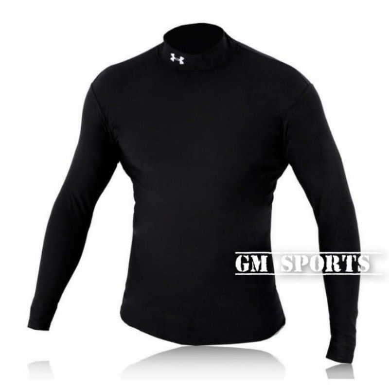 Kaos Baselayer Manset pria logo leher longsleeve / Baju olahraga pria -hitam