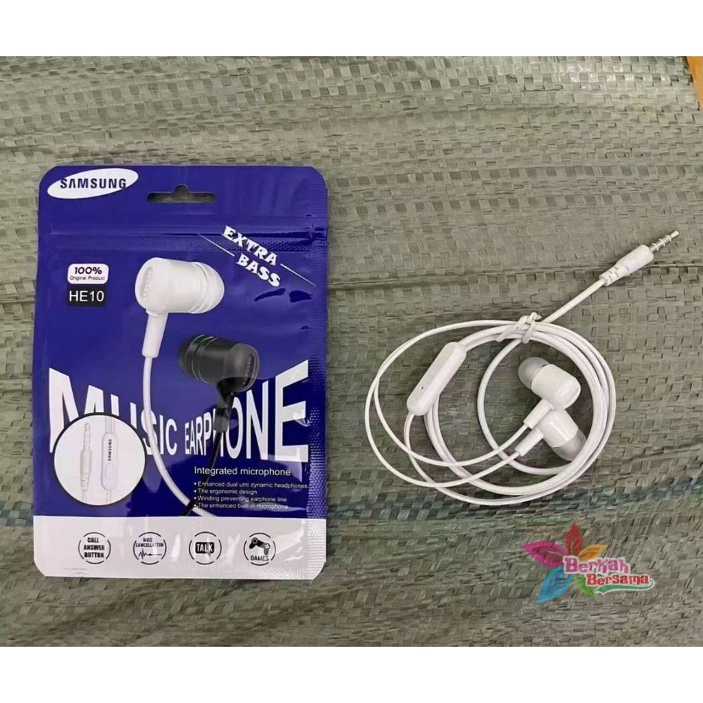 Hf Headset earphone headsfree brand HE10 extra BASS oppo Samsung vivo xiaomi realme + MIC bisa telepon an suaranya mantap BB7253