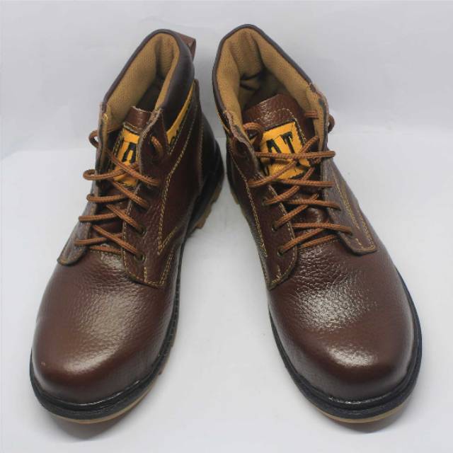 Safety caterpillar- sepatu safety-caterpillar-proyek-kerja-lapangan-kitchen-spbu- pria bahan kulit