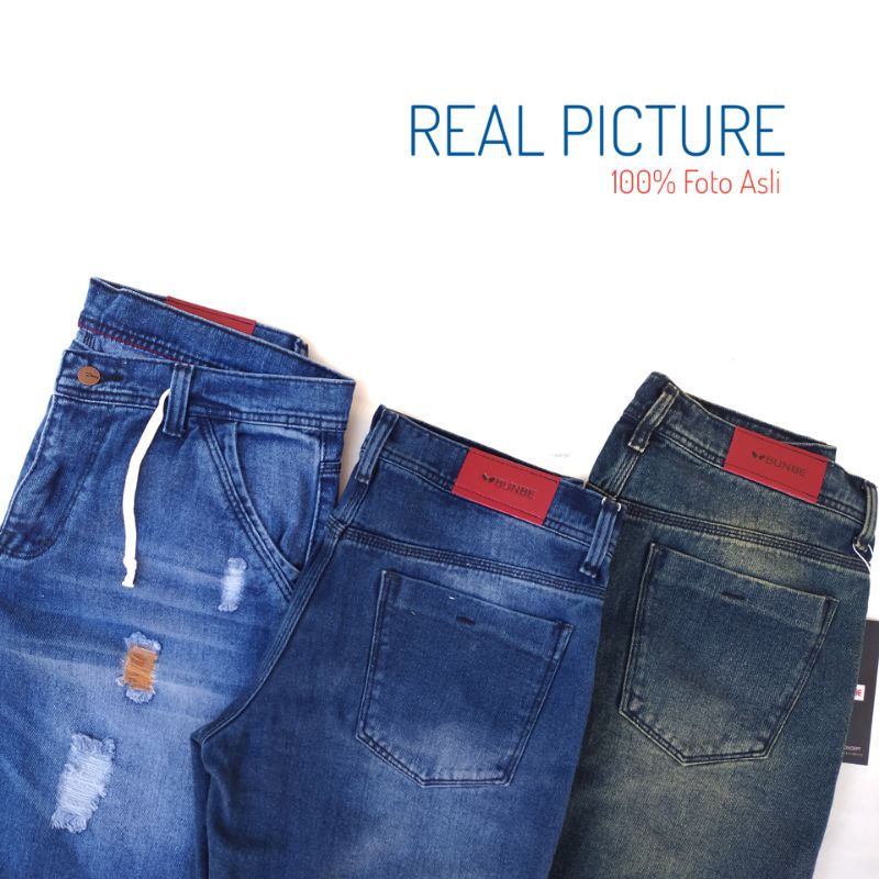 Bunbe - Celana Pendek Jeans Pria Stretch Fading Effect Slimfit