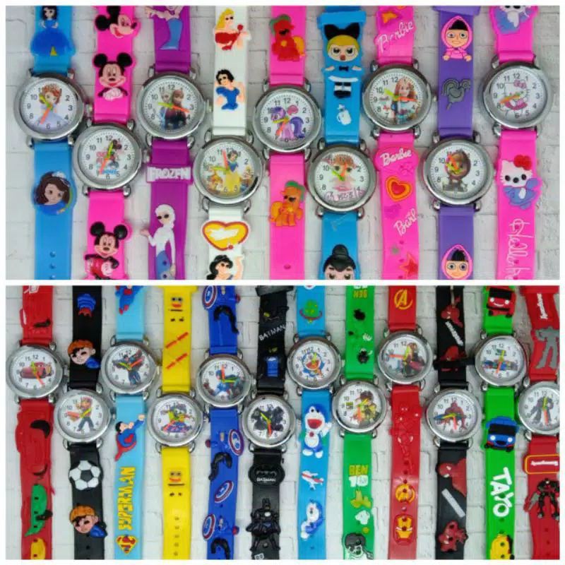 (Grosir)Jam Tangan Anak&quot; Timbul Karakter Wanita/Pria Random Strap Rubber(Terima Cod)