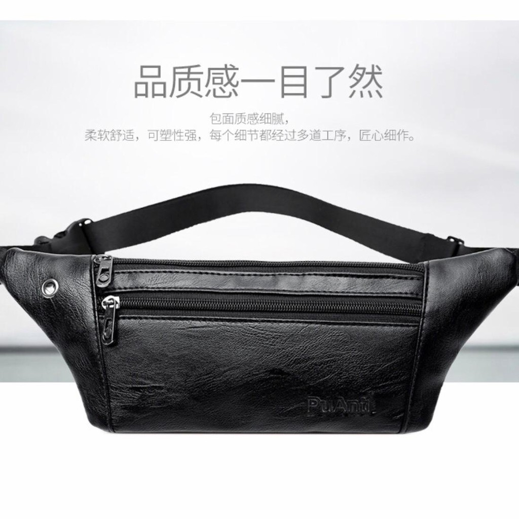 Tas Pinggang Pria Bahan Kulit PU Anti Maling Multifungsi Untuk Olahraga / Tas Waist Bag Tas Hp Pria