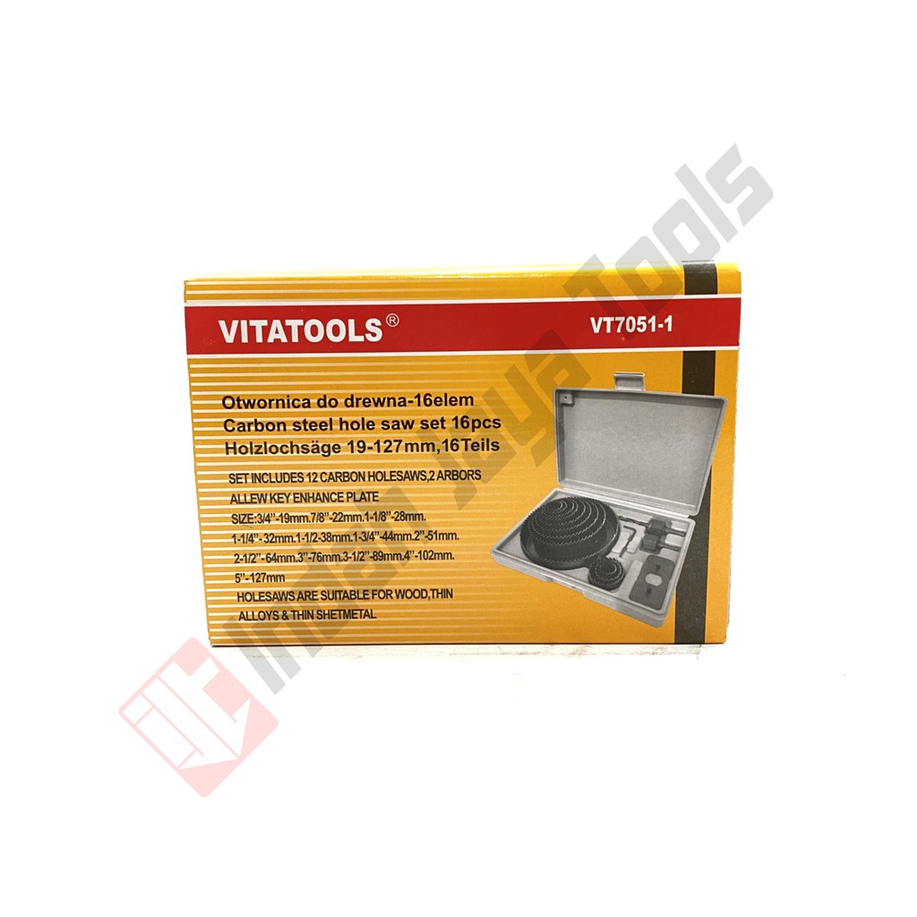 VITATOOLS Hole Saw Kit 16 Pcs - Holesaw Set Kit Mata Bor Kayu Pelubang