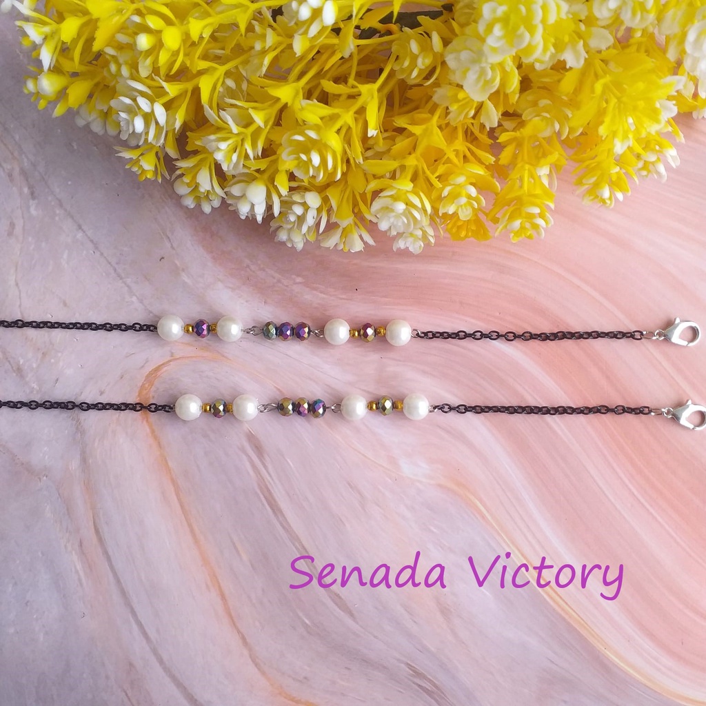 Senada Victory Kalung Masker 2 in 1 Mutiara Rainbow Konektor Hijab/Strap Masker SKM014