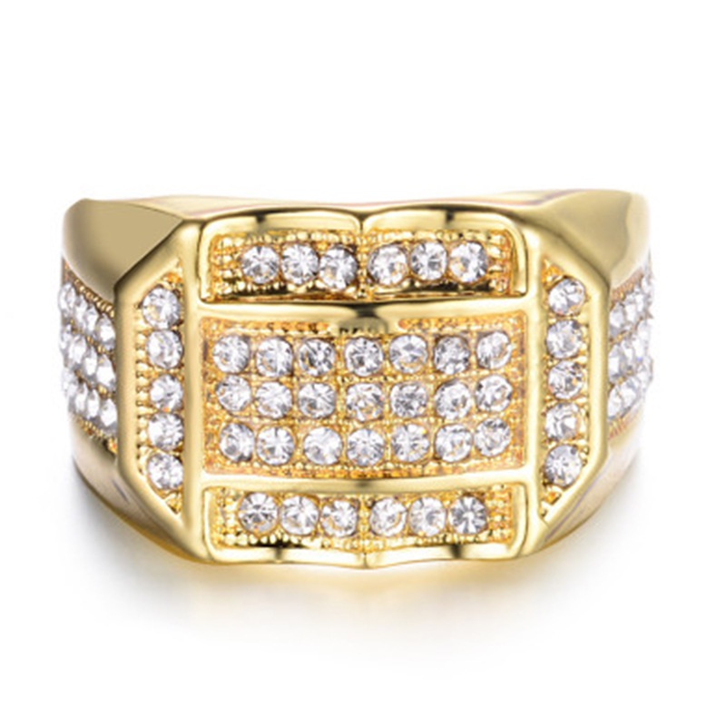 Cincin Pria Emas Hias Berlian Permata Batu Korea Titanium Anti Karat