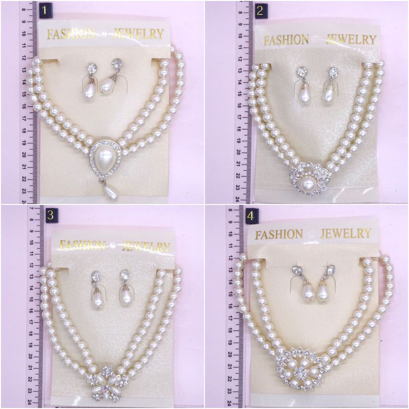 kalung mutiara motif/kalung set anting mutiara/ kalung mutiara susun 2 /kalung mutiara pesta