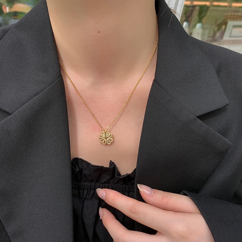 XiaoboACC Kalung Rantai Titanium Steel Lapis Emas 18K + Liontin Bunga Untuk Wanita - 38CM+6CM