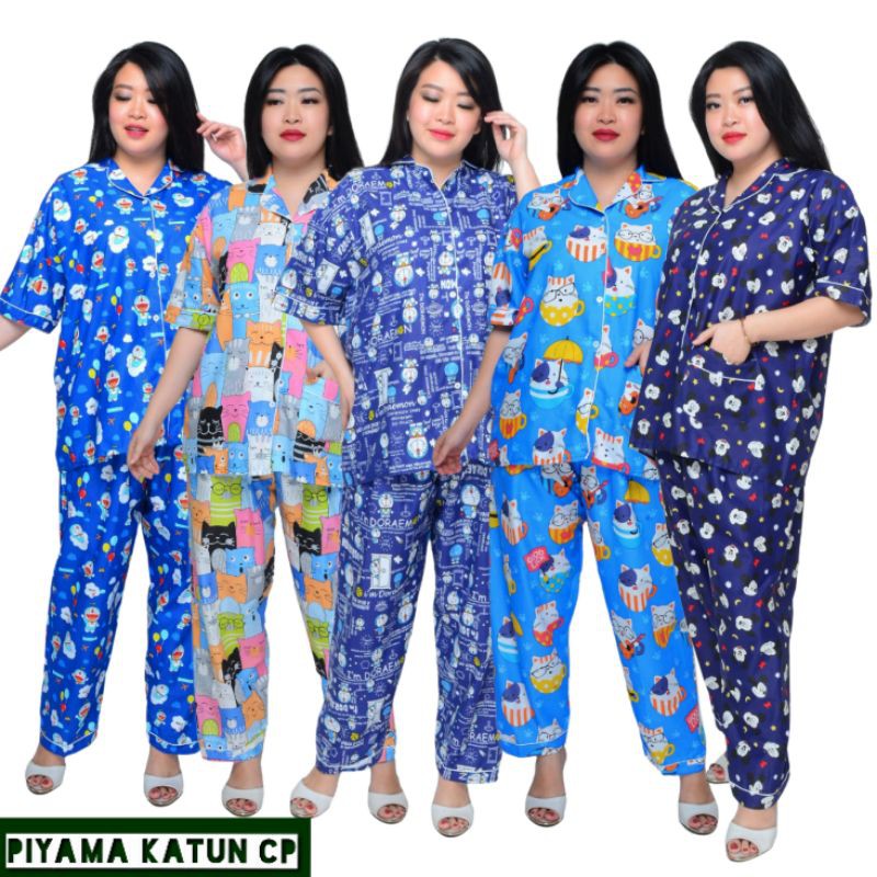 Baju tidur jumbo wanita dewasa LD 120 set celana panjang piyama perempuan setelan big size karakter