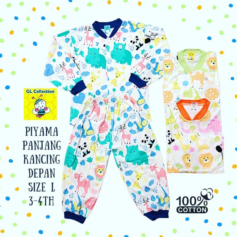 OBRAL! PIYAMA PANJANG BAJU TIDUR ANAK KANCING DEPAN SIZE L (3-4TAHUN) 100%KATUN