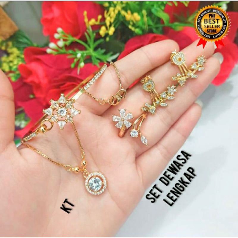 Set Dewasa Lengkap Permata Simple Fashionable Gold Perhiasan Wanita Limited edition (COD)