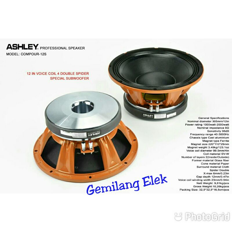 Speaker ASHLEY 12 inch COMPOUR-12S Original