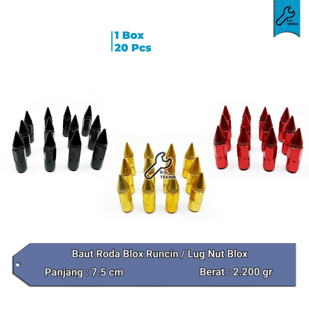 Mur Roda Blox / Baut Roda Blox Runcing Peluru 12 x 1.5 isi 20 Pcs