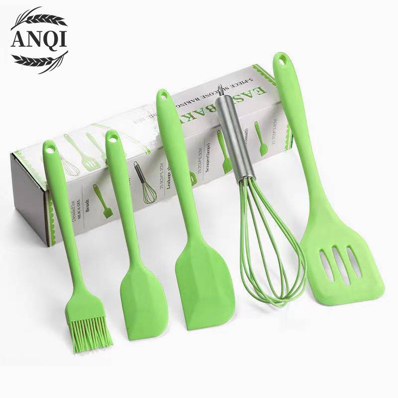 ANQI 1888 Set Spatula Peralatan Masak Sutil Silikon Non Stick Cooking Tools Isi 5 Pcs / VS