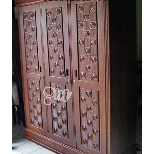 Almari Baju 3 Pintu Sliding Jati Jepara - Lemari Pakaian 3 Pintu