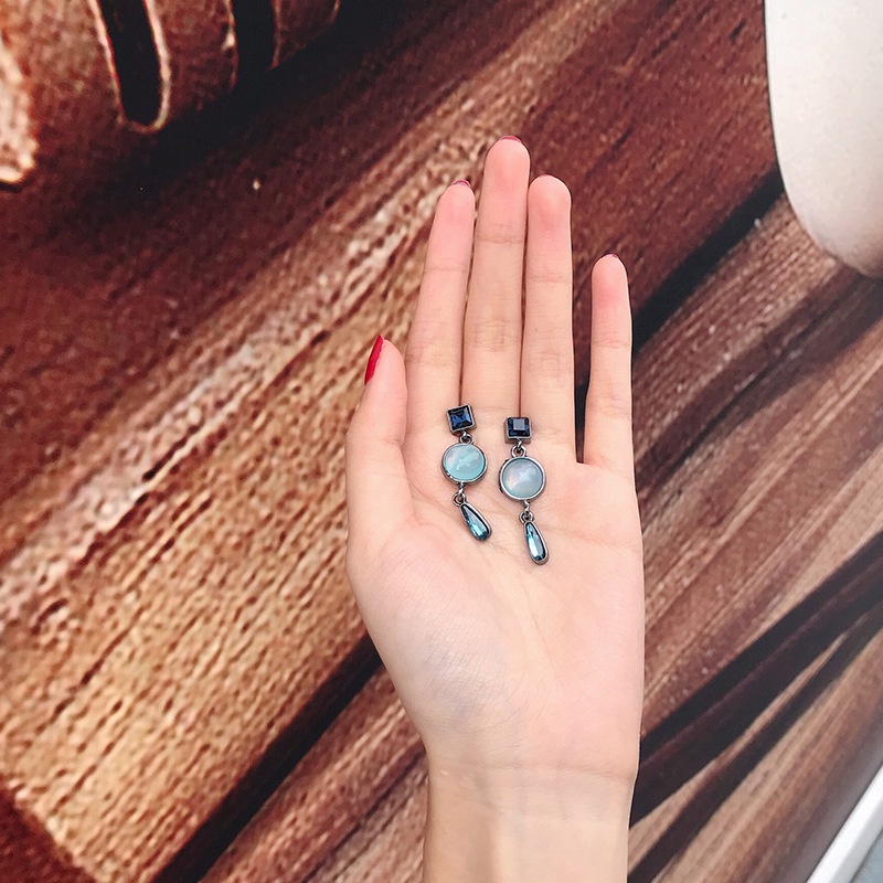 Sterling silver jarum blue water drop vintage anting-anting gaya Baroque anting-anting perempuan min