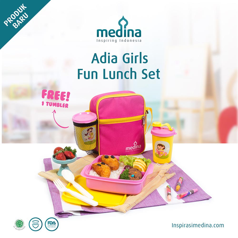DUSDUSAN Adia Girls Fun Lunch Set Bekal Makan Anak Tas Sendok Tumbler Minum Garansi Seumur Hidup