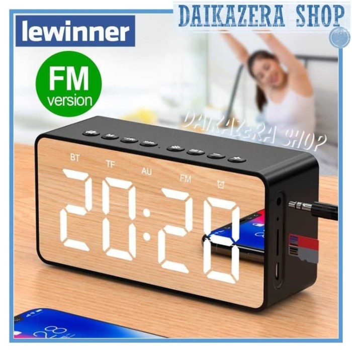 Jam Meja Weker Cermin Alarm Kotak Bluetooth Speaker TF AUX FM Radio