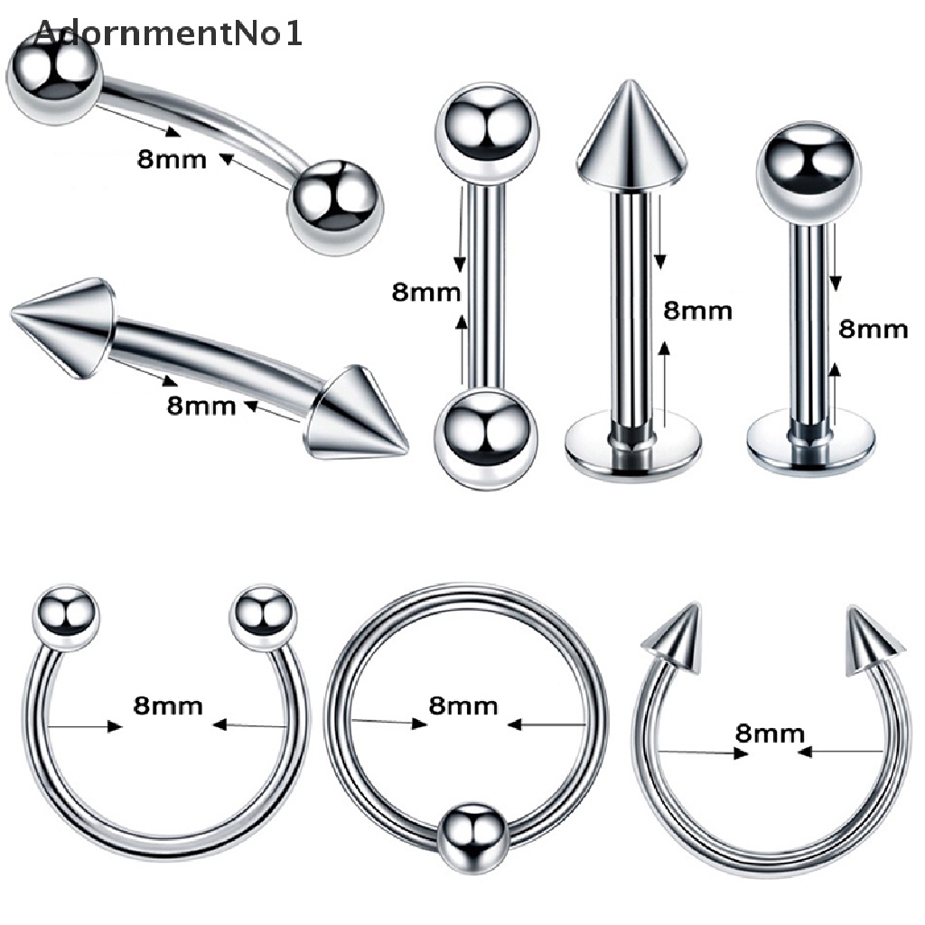 (AdornmentNo1) 8pcs / Set Cincin Tindik Hidung / Bibir / Telinga / Tubuh Bahan Stainless Steel Untuk Pria / Wanita