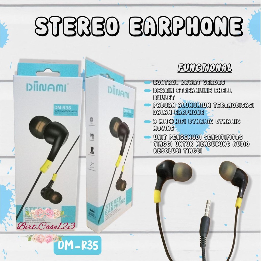 BM032 Headset EARPHONE DIINAMI R35 stereo Earphone Bass Android iPhone Original - Garansi 1 Tahun BC5716