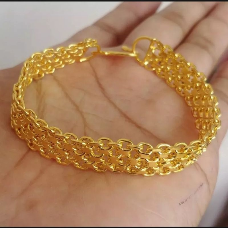 promo Gelang tangan tikar lebar berlapis emas 24k asli mewah