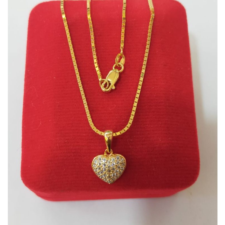 Kalung Itali + Liontin Love cor mata2, Perak 925, Sepuh Emas Kuning