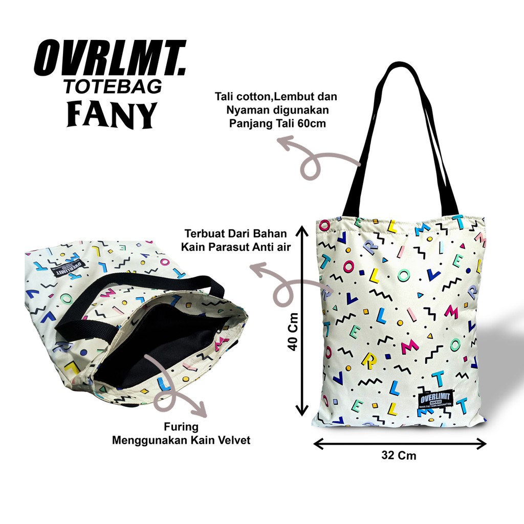 Tas Totebag OVERLIMIT Tote Bag Resleting Serba Guna / Totbag Distro Tas Tootbag Casual Tot Bag Motif Bahan Parasut