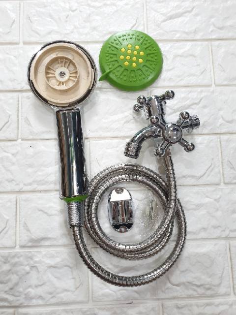 Paket MURAH ( By 1 Get 1 ) Beli Hand Shower Mandi Dapat Kran Cabang Double 2 Lobang