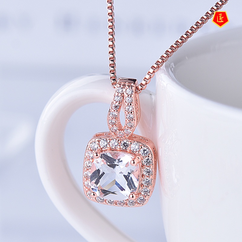 [Ready Stock]European and American Women's Shiny Zircon Square Diamond Pendant Noble Temperament