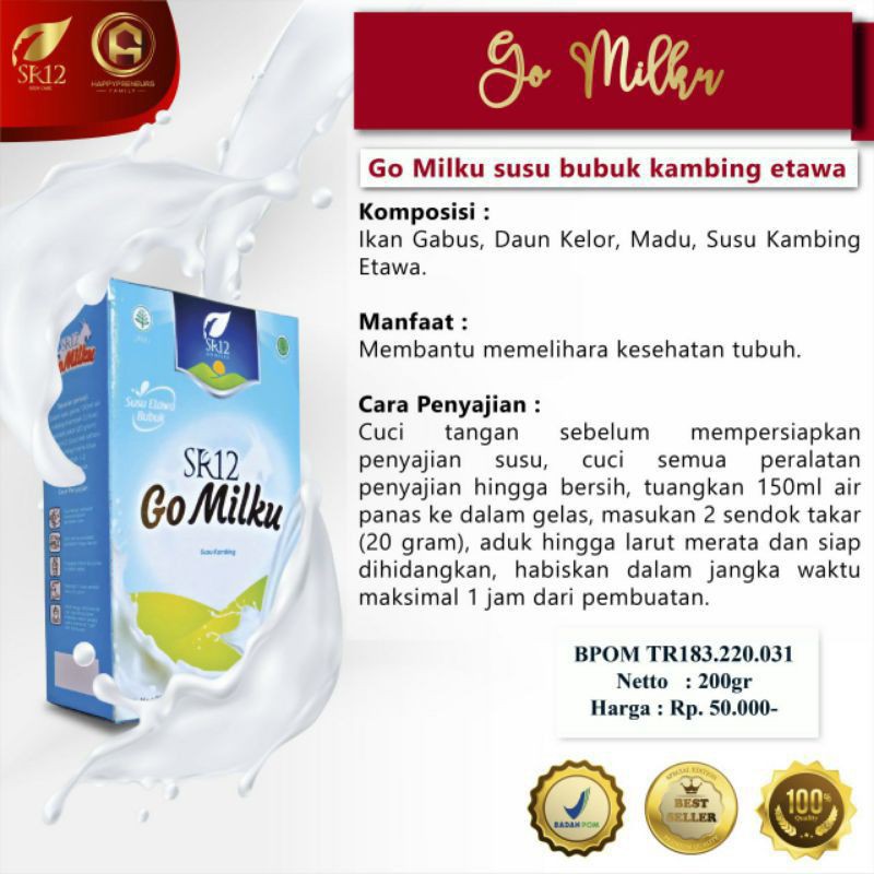 

SR12 Go Milku / Susu Kesehatan / Susu Kambing Etawa / Ikan Gabus