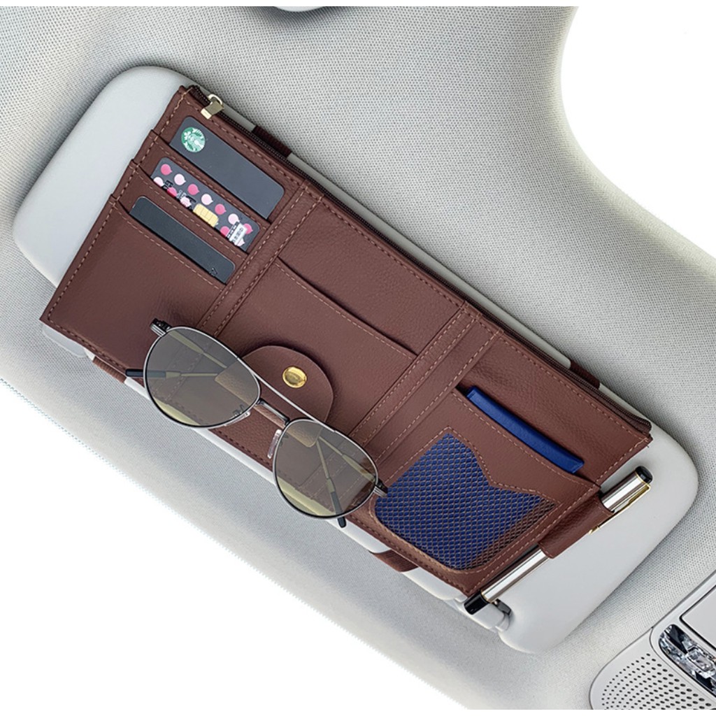 WRF38 Sunvisor Tempat Dokumen Uang Karcis Kartu Mobil Bahan Kulit Leather PU Impor TKM