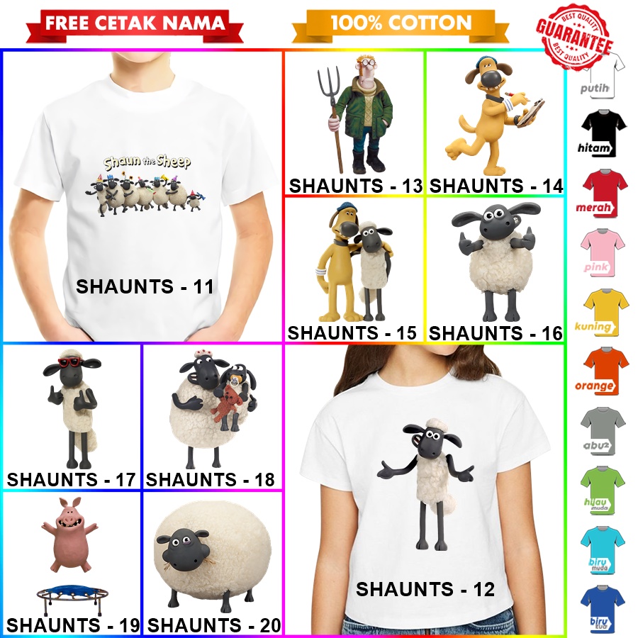 [FREE NAMA!!] Baju Kaos ANAK DAN DEWASA SHAUN THE SHEEP BANYAK MOTIF