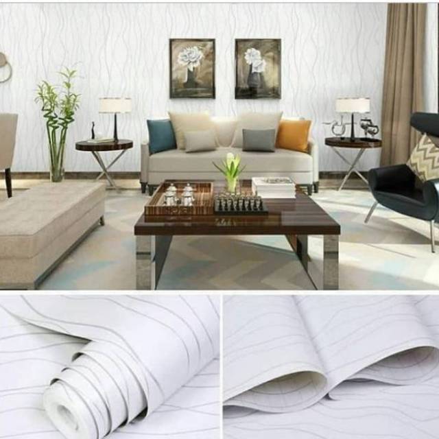 WALLPAPER DINDING MOTIF WAVE SILVER 45cm x 10m