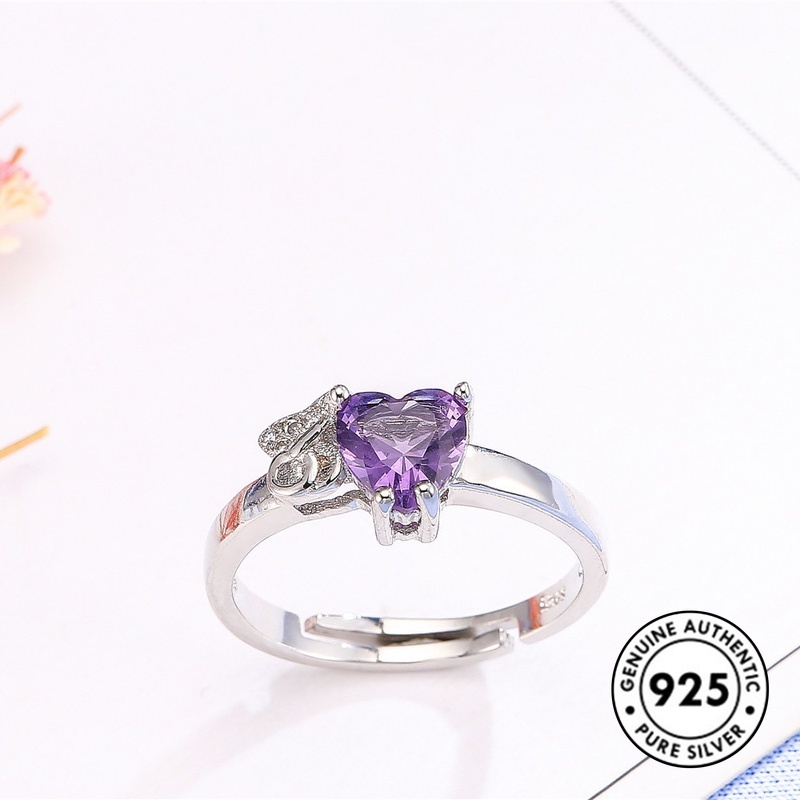 Cincin Model Terbuka Bentuk Hati Bahan S925 Silver Aksen Berlian