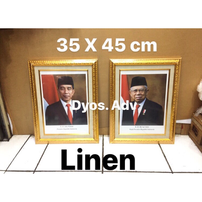 Bingkai frame figura presiden wakil dan pajangan garuda pancasila satu set motif linen 35x45cm