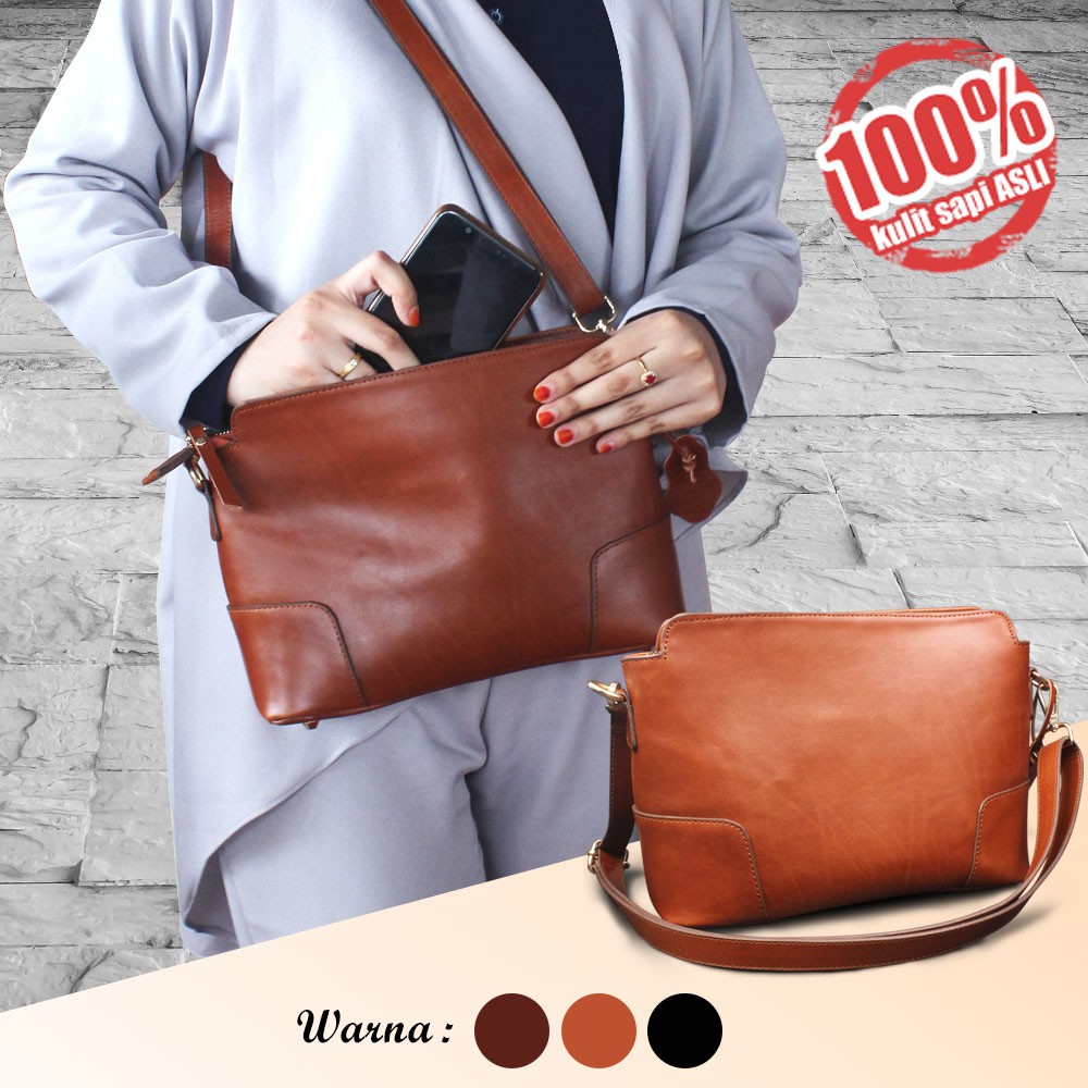 Tas Kulit Sempang Wanita Sling bag Morgante Bag ~ Modern Office Sling Bag Kulit Sapi Asli AL02